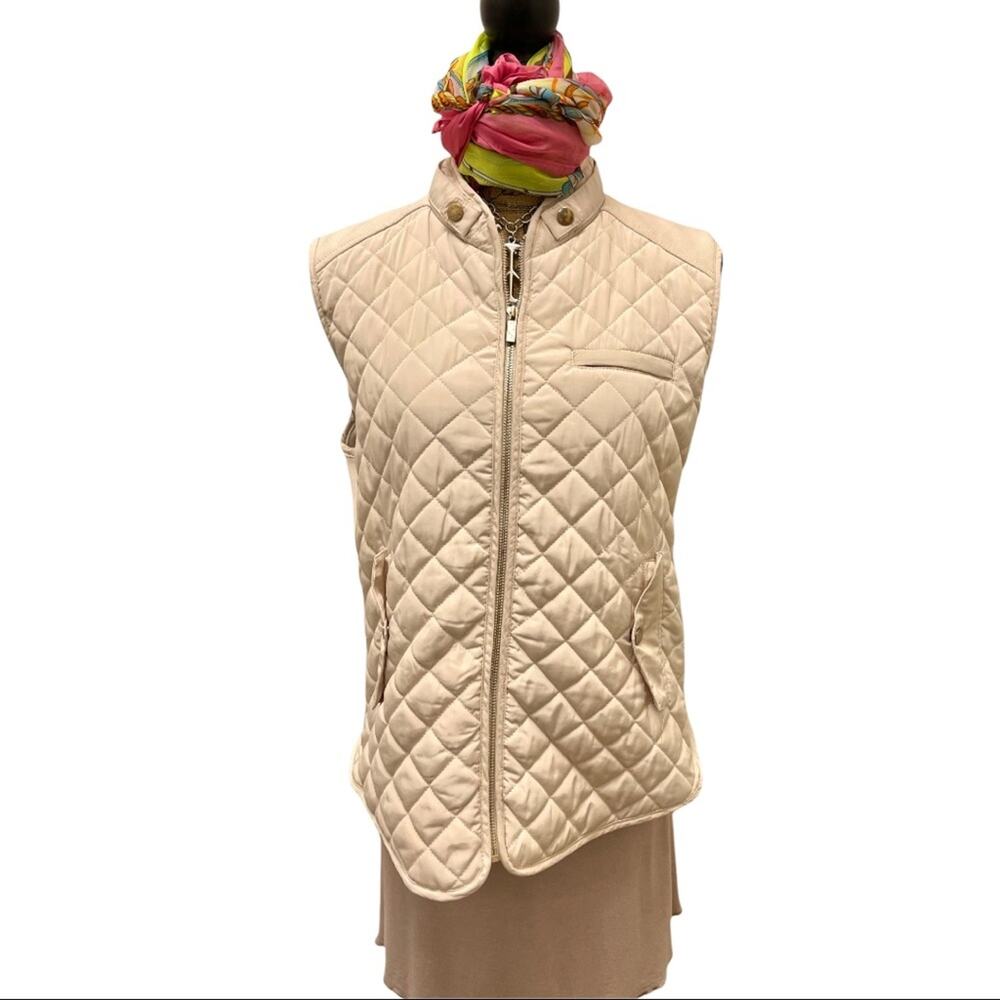 ENTRO vest quilted beige cream full zipper closure pockets size LARGE